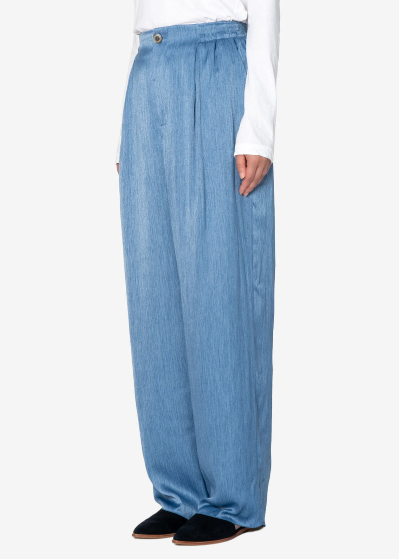 Satin Denim Tumbler Pants in Blue