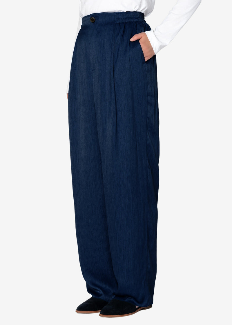 Satin Denim Tumbler Pants in Navy