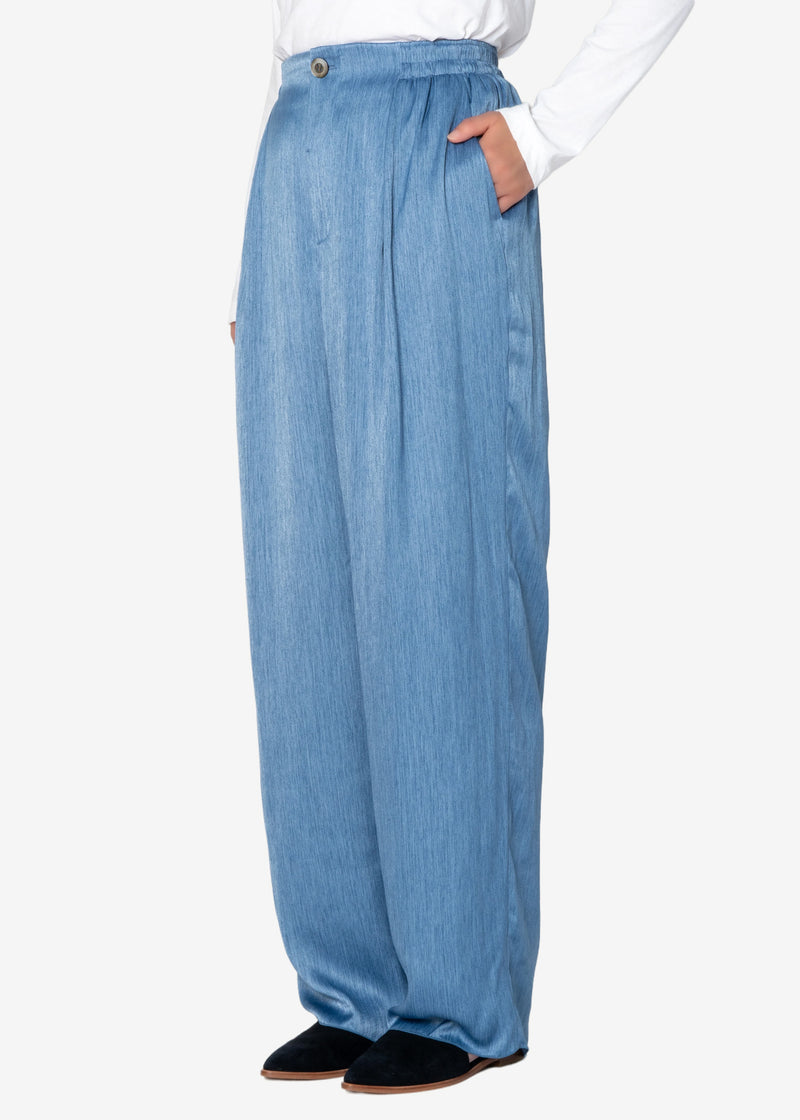 Satin Denim Tumbler Pants in Blue