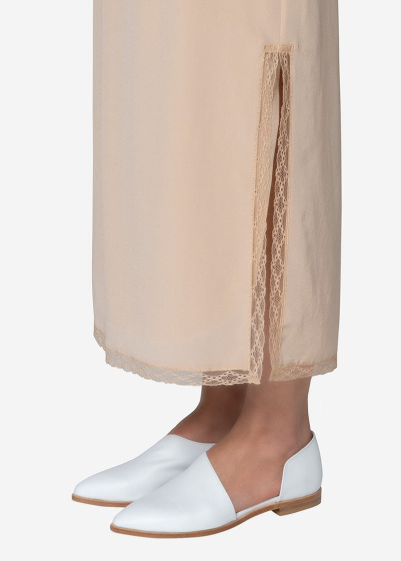 Silk Crape Dechine Skirt in Beige