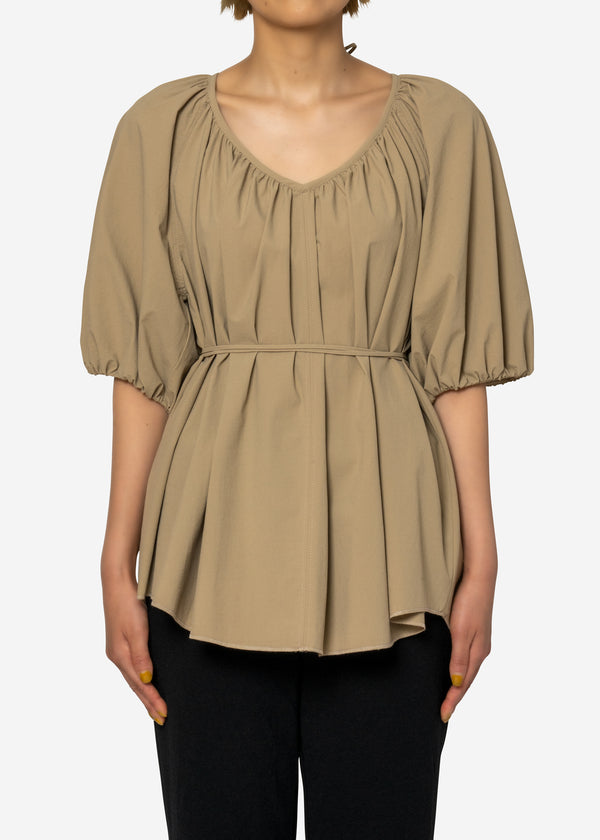 2way Stretch Gather Blouse in Beige
