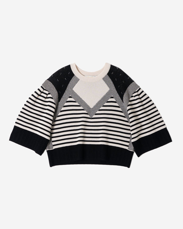 Pattern Stripe Knit Top in White Mix
