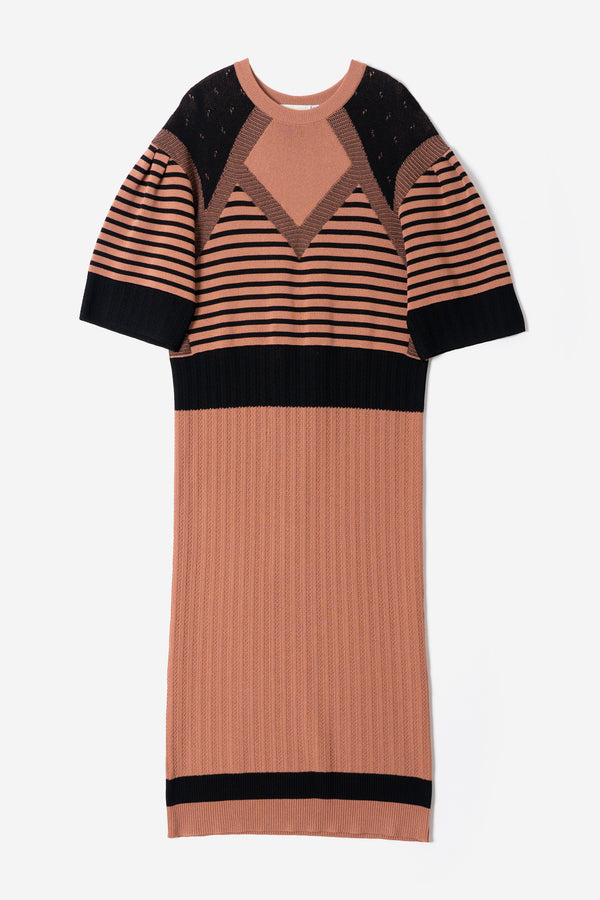 Pattern Stripe Knit Dress in Terracotta Mix