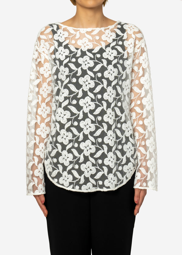 Winding Flower Embroidery  Blouse in White
