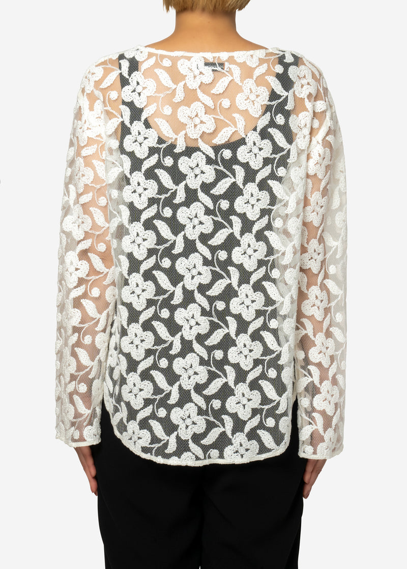 Winding Flower Embroidery  Blouse in White