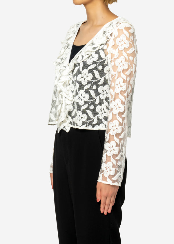 Winding Flower Embroidery Cardigan in White