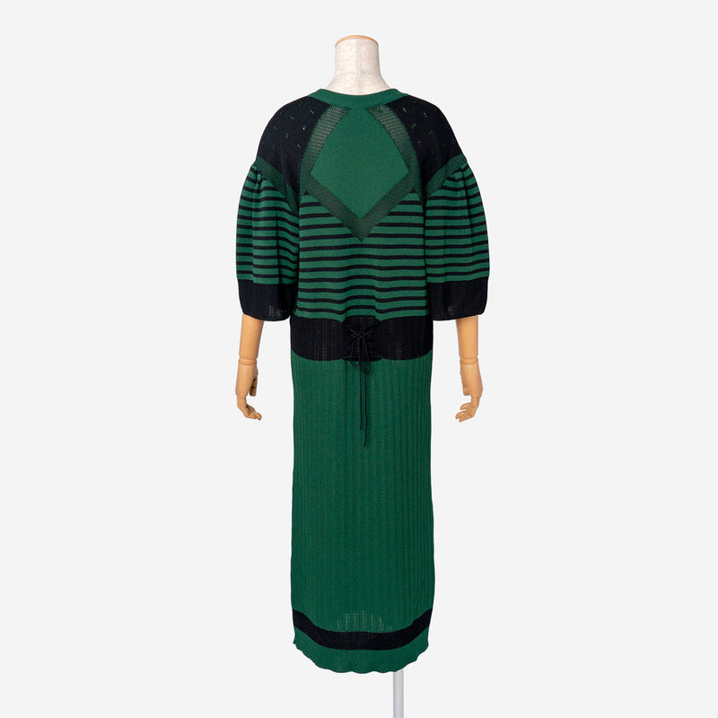 Pattern Stripe Knit Dress in Green Mix