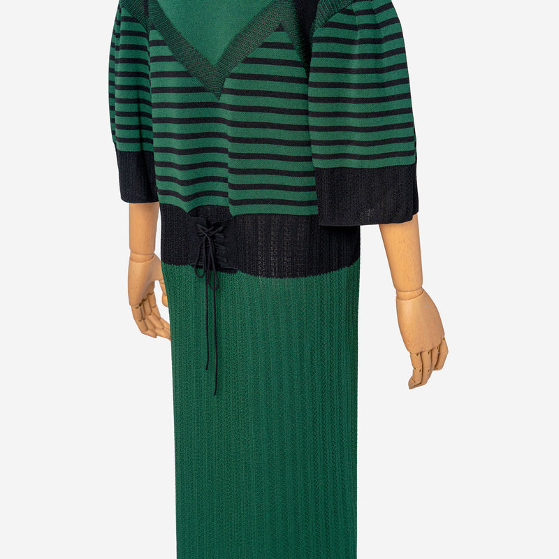 Pattern Stripe Knit Dress in Green Mix