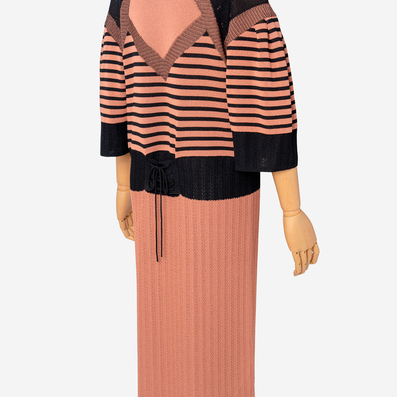Pattern Stripe Knit Dress in Terracotta Mix
