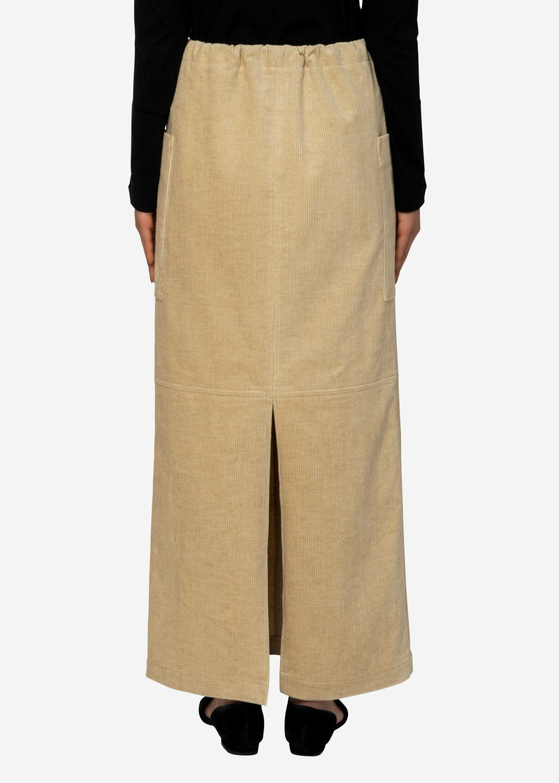 Cotton Linen Corduroy Skirt in Beige