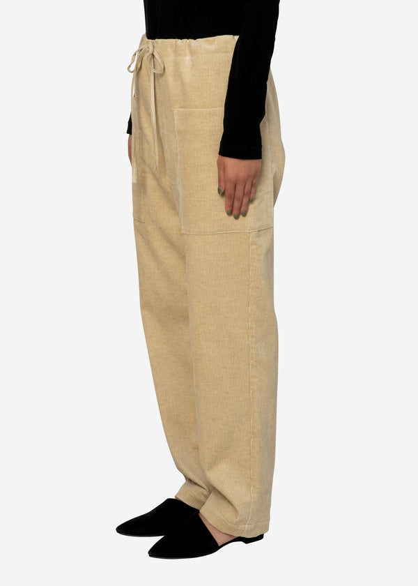 Cotton Linen Corduroy Pants in Beige