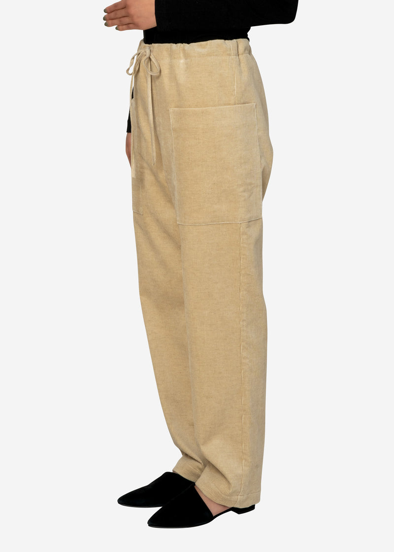 Cotton Linen Corduroy Pants in Beige