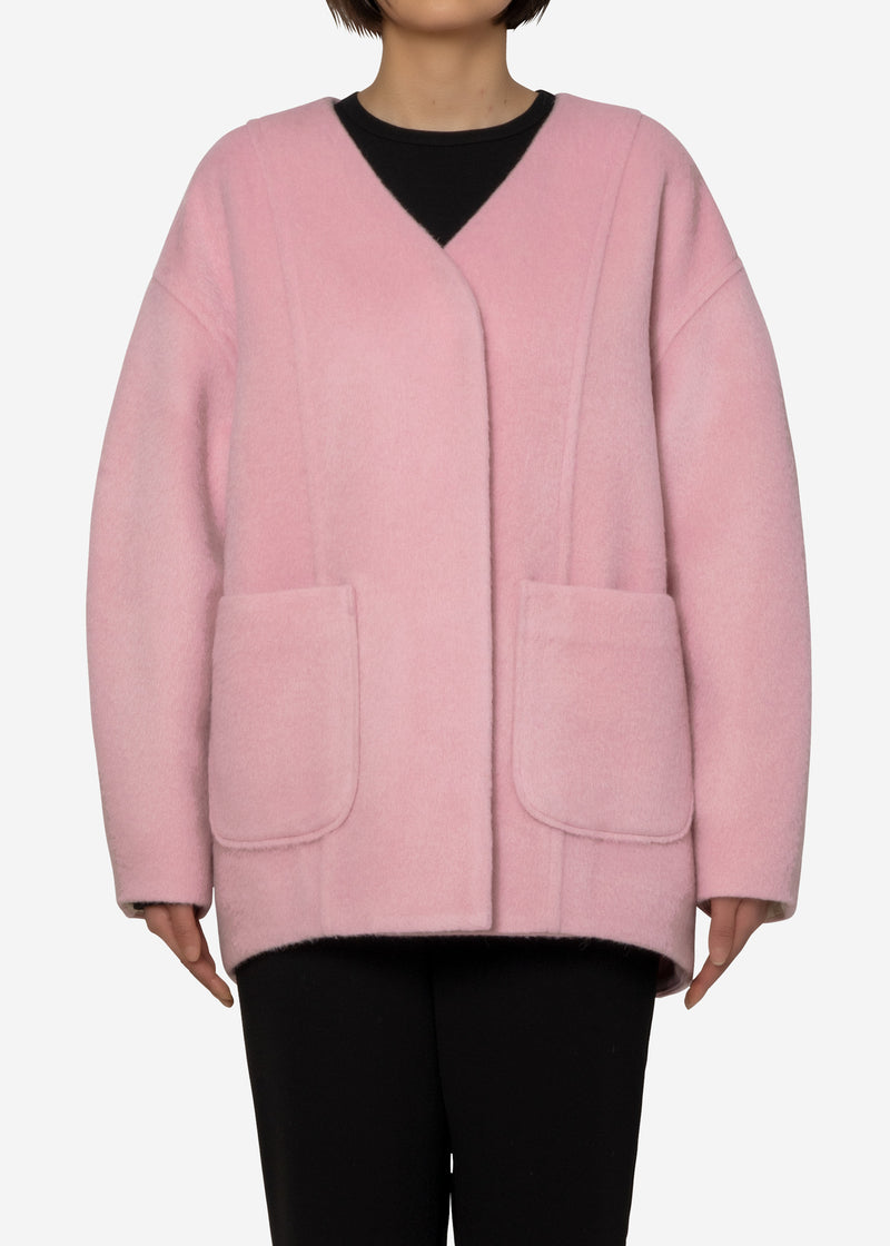 Mohair Shaggy Half Coat in Pink