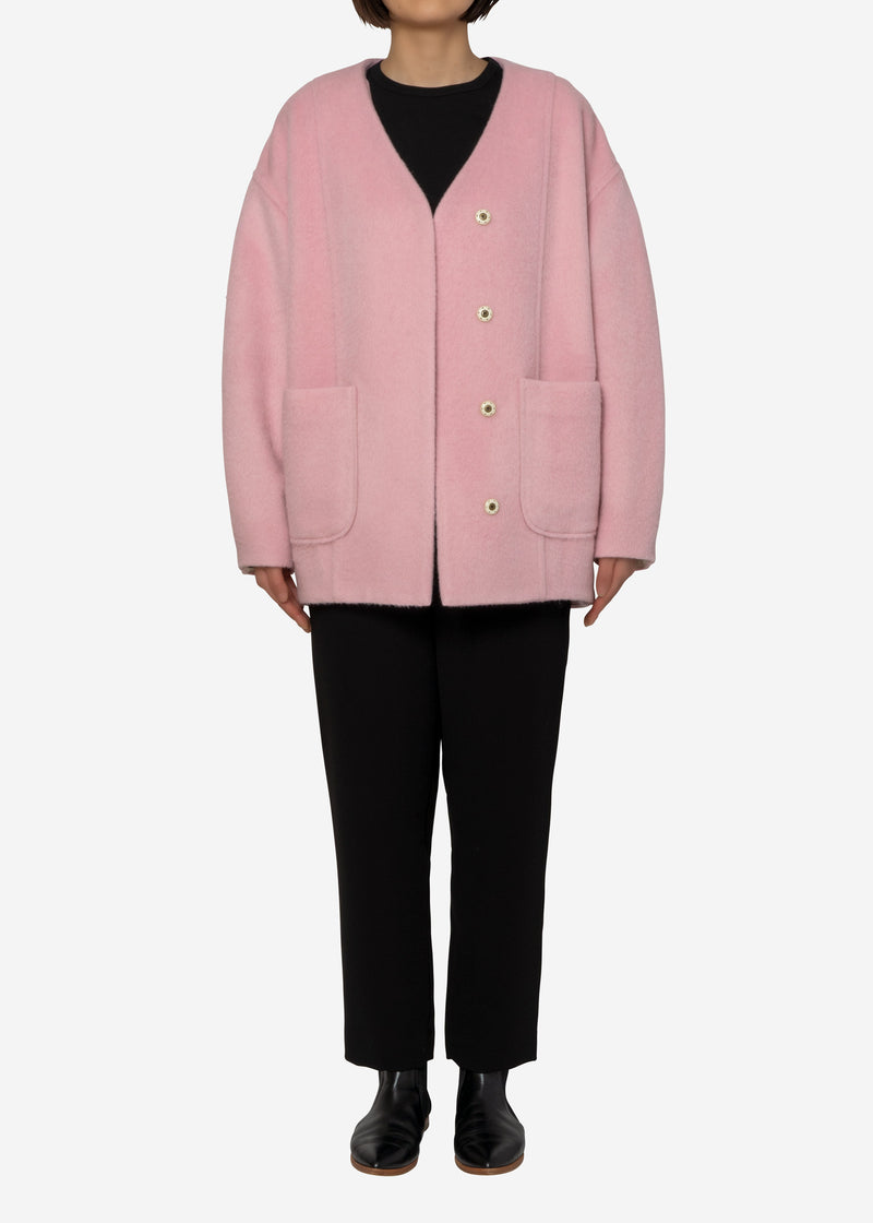 Mohair Shaggy Half Coat in Pink