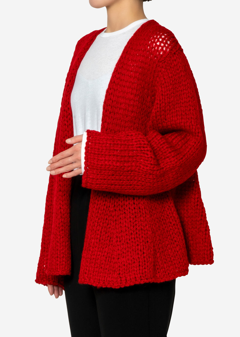 Lily Kid Mohair Flare Cardigan in Red