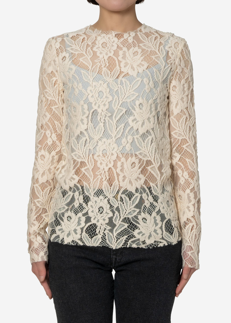 Floral Stretch Lace Crew neck Top in Blue