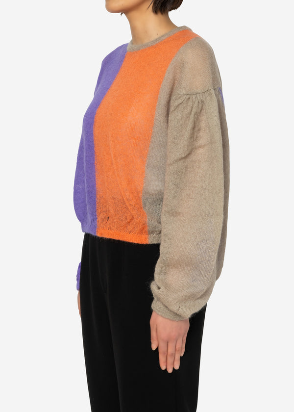 Damage Hole Mohair Stripe Short Sweater in Purple Mix