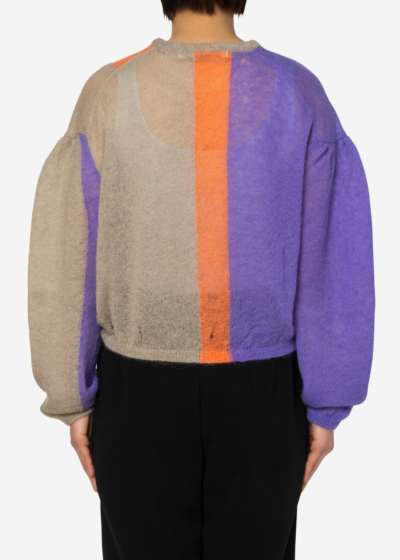 Damage Hole Mohair Stripe Short Sweater in Purple Mix