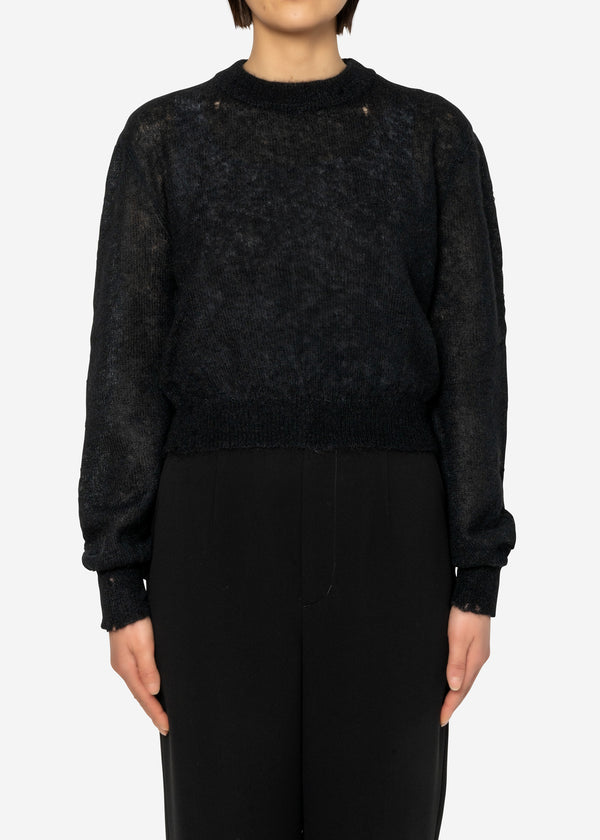 Damage Hole Mohair Short Sweater in Black