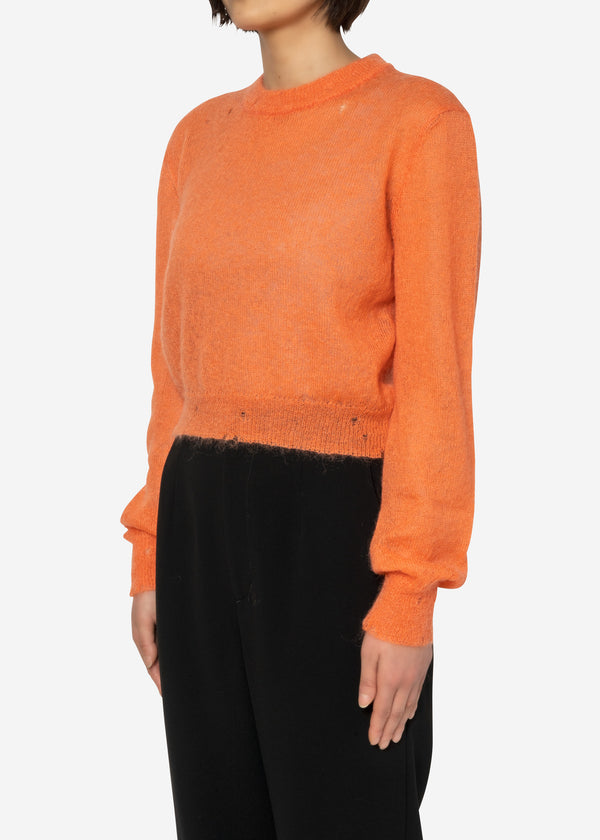 Damage Hole Mohair Short Sweater in Orange