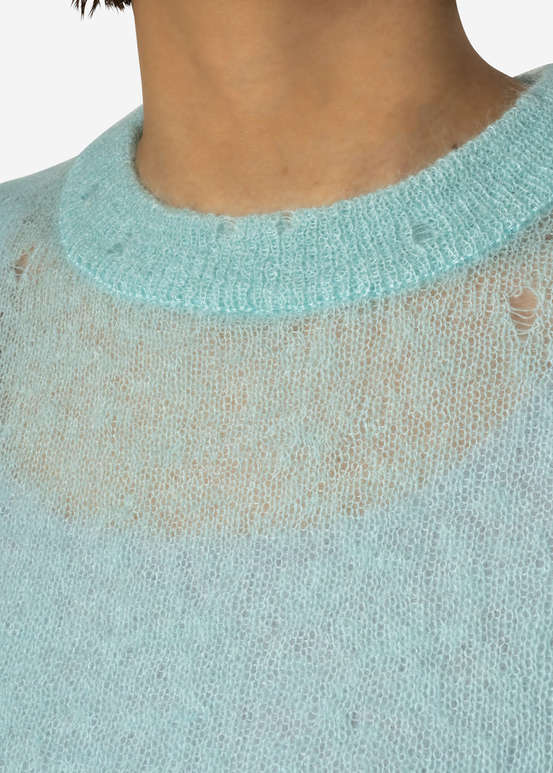 Damage Hole Mohair Short Sweater in Orange