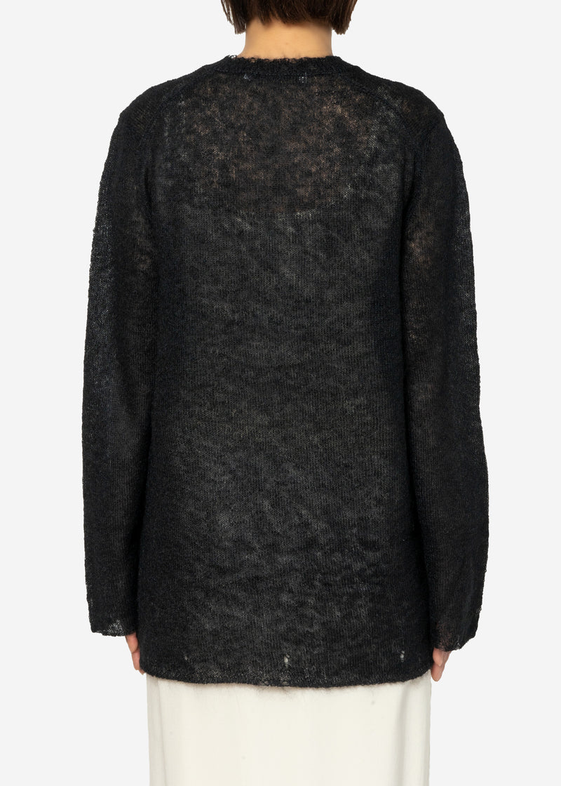 Damage Hole Mohair Long Sweater in Black
