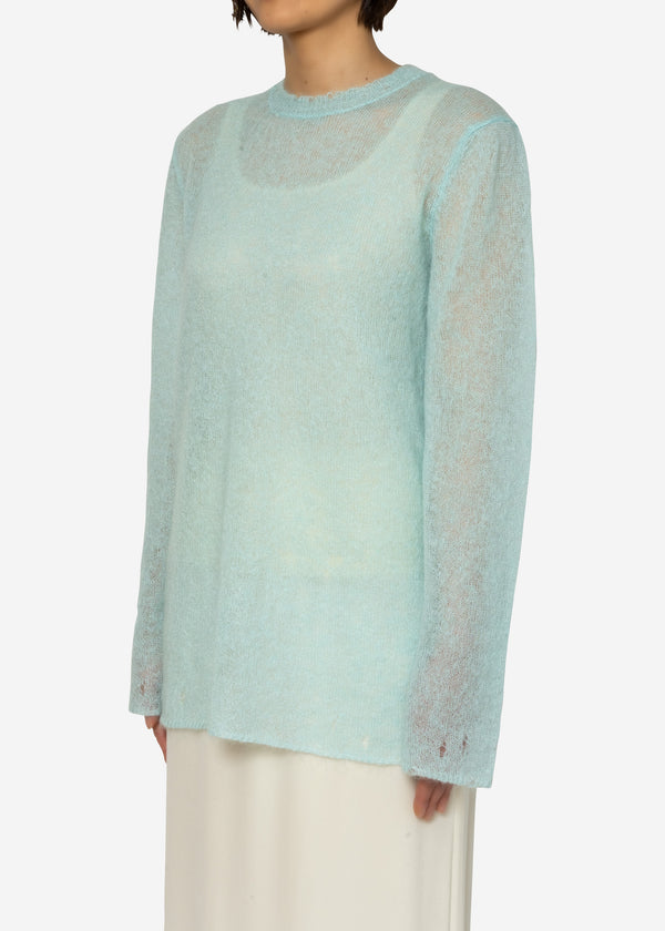 Damage Hole Mohair Long Sweater in Mint