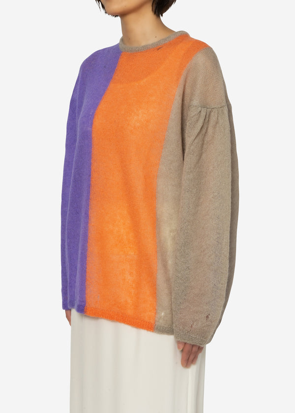 Damage Hole Mohair Stripe Long Sweater in Purple Mix