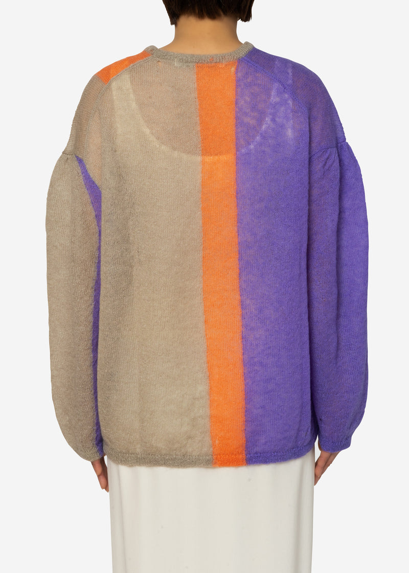 Damage Hole Mohair Stripe Long Sweater in Purple Mix