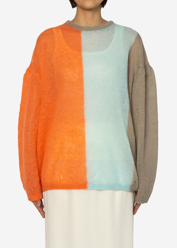 Damage Hole Mohair Stripe Long Sweater in Orange Mix