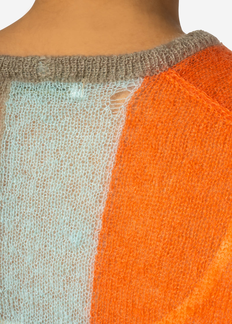 Damage Hole Mohair Stripe Long Sweater in Orange Mix