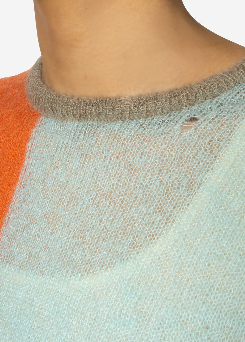 Damage Hole Mohair Stripe Short Sweater in Orange Mix