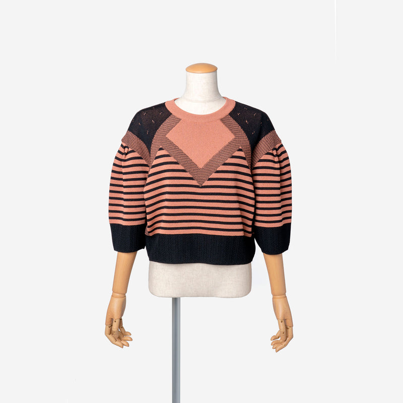 Pattern Stripe Knit Top in Terracotta Mix