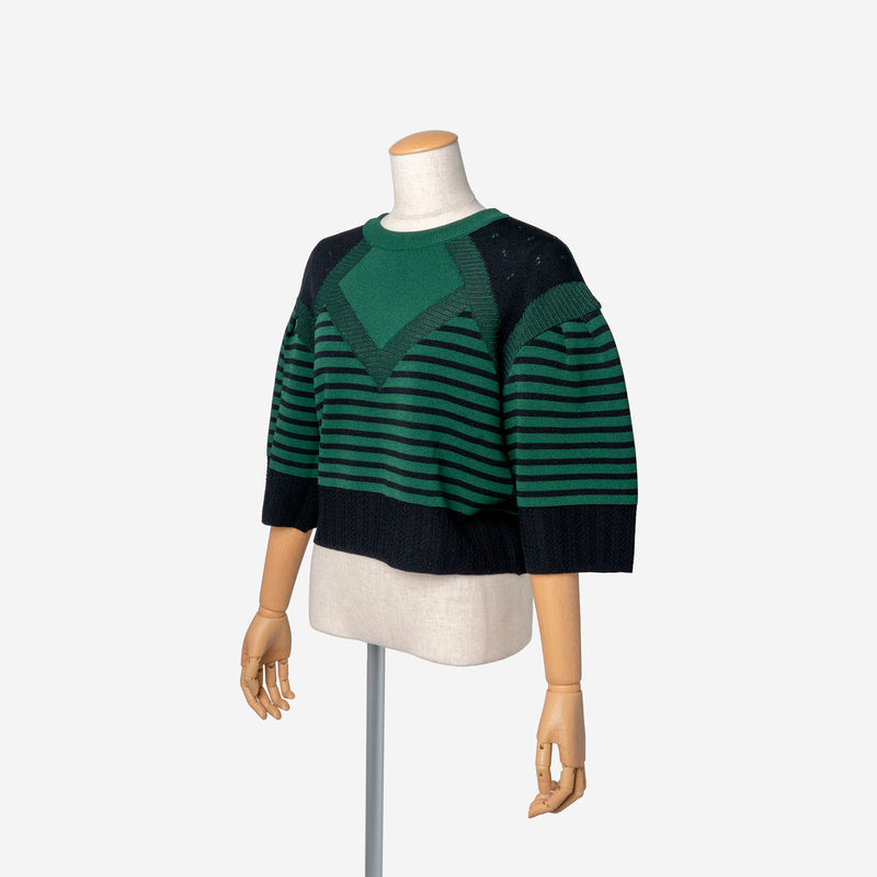 Pattern Stripe Knit Top in Green Mix