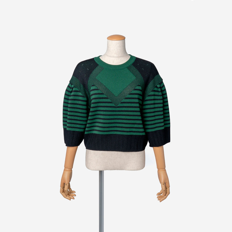Pattern Stripe Knit Top in Green Mix