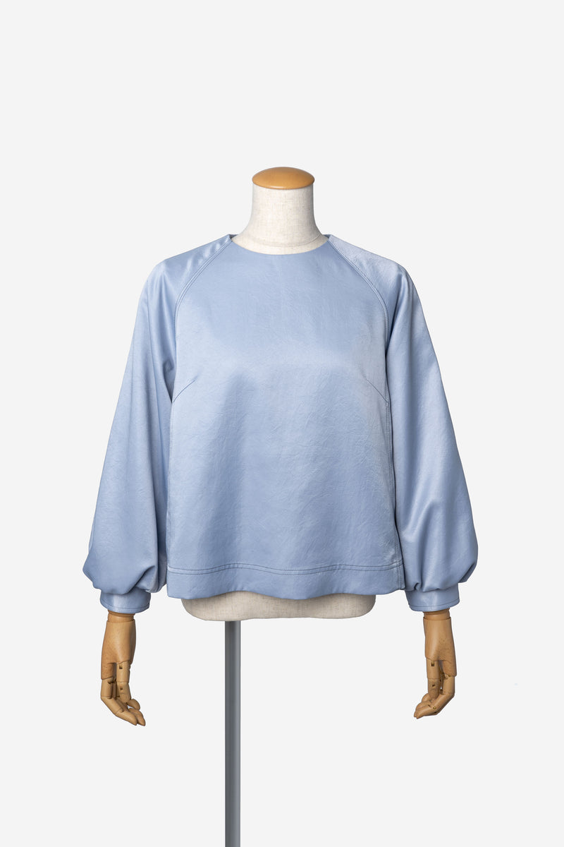 Vintage Pure Satin Puff Blouse in Light Blue