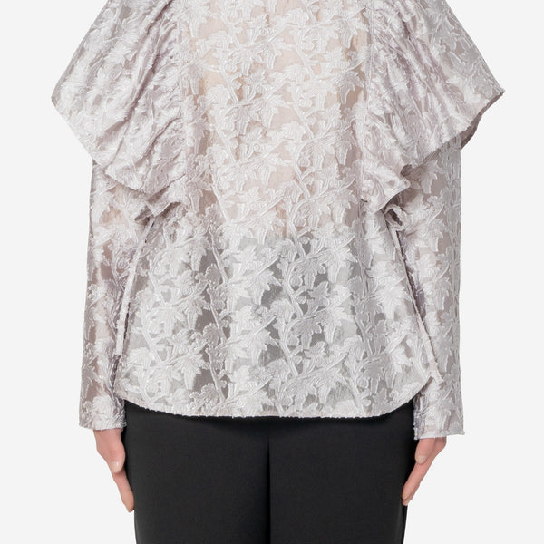 Shiny Flower Jacquard Frill Blouse in Lt Gray – Greed 