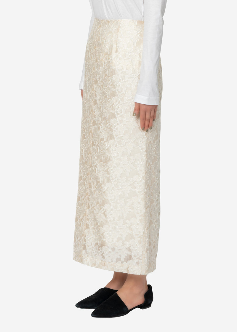 Shiny Flower Jacquard Skirt in Ivory