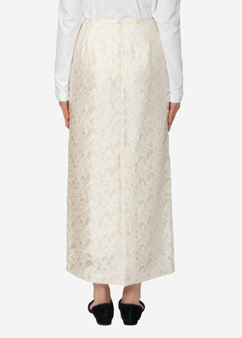 Shiny Flower Jacquard Skirt in Ivory