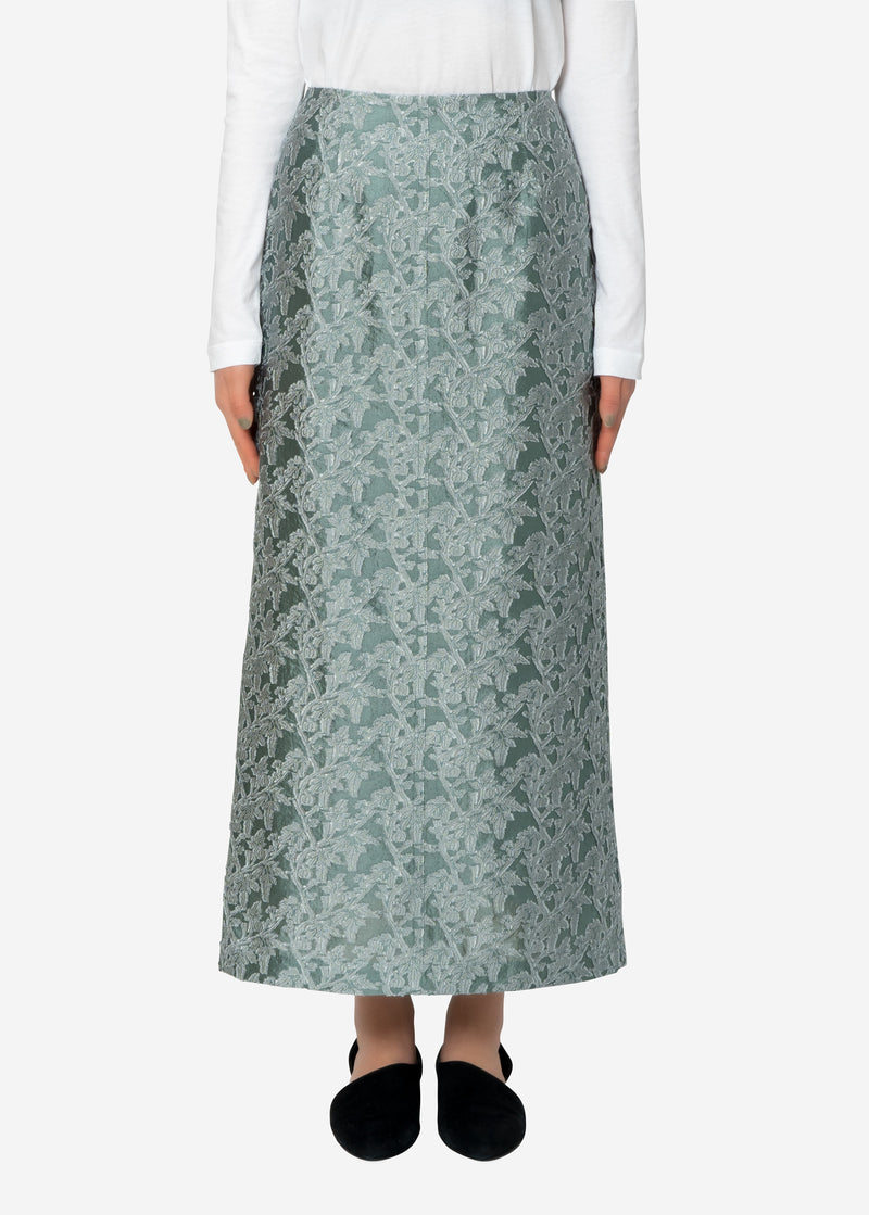 Shiny Flower Jacquard Skirt in Olive – Greed International