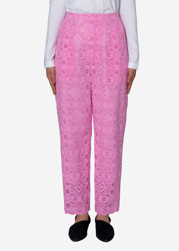 Scallop Lace Cropped Pants in Pink