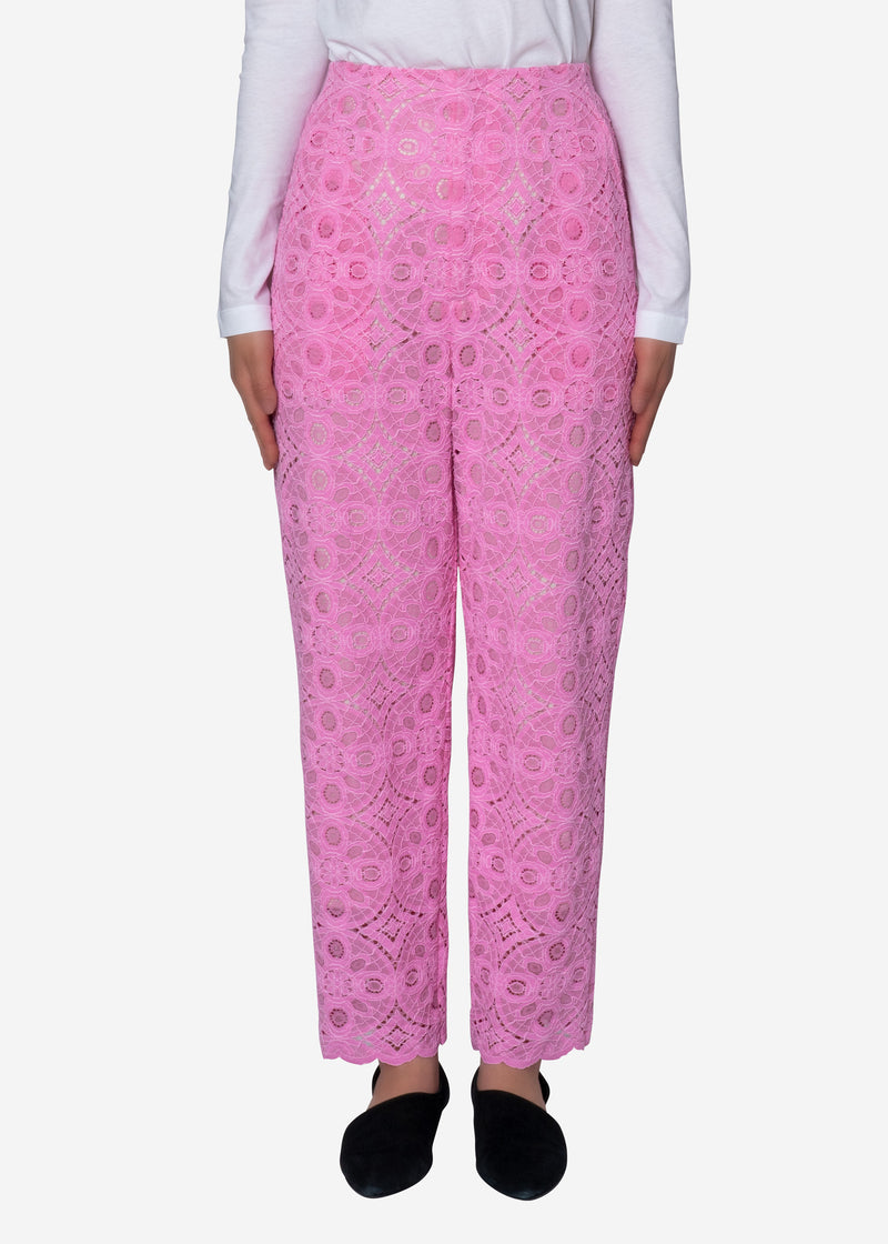 Scallop Lace Cropped Pants in Pink