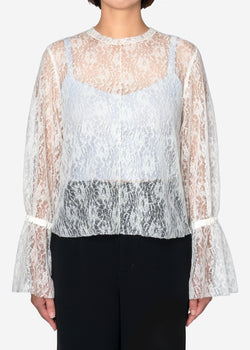 Wool Lace Flare Top in Off White