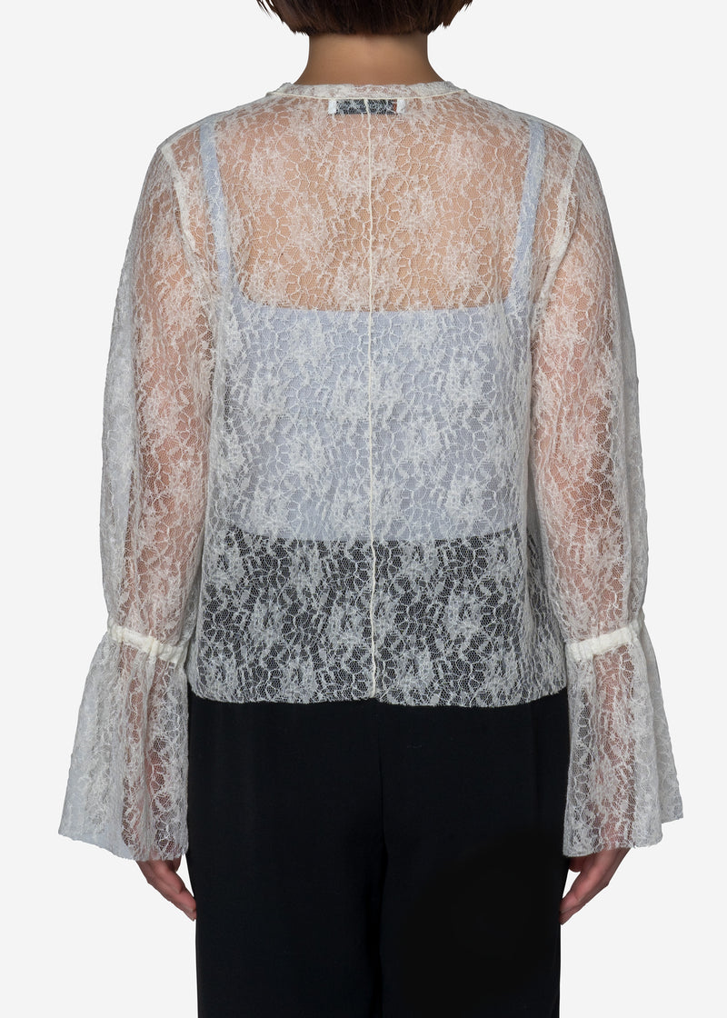 Wool Lace Flare Top in Off White