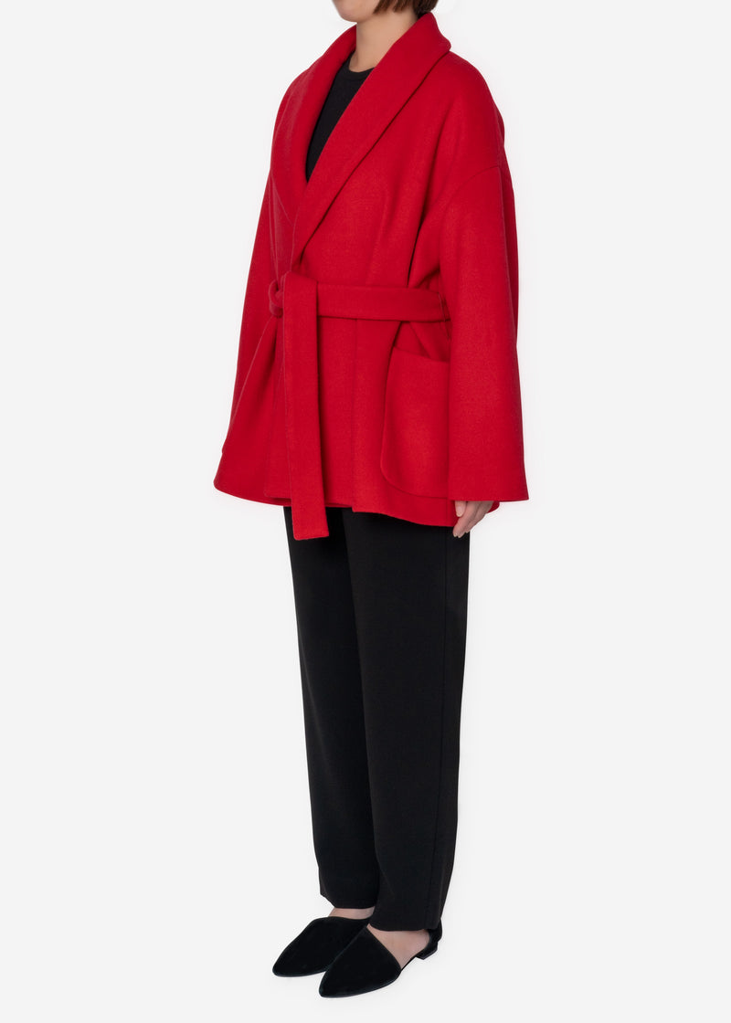 KIWI Wool Short Gown Coat in Red