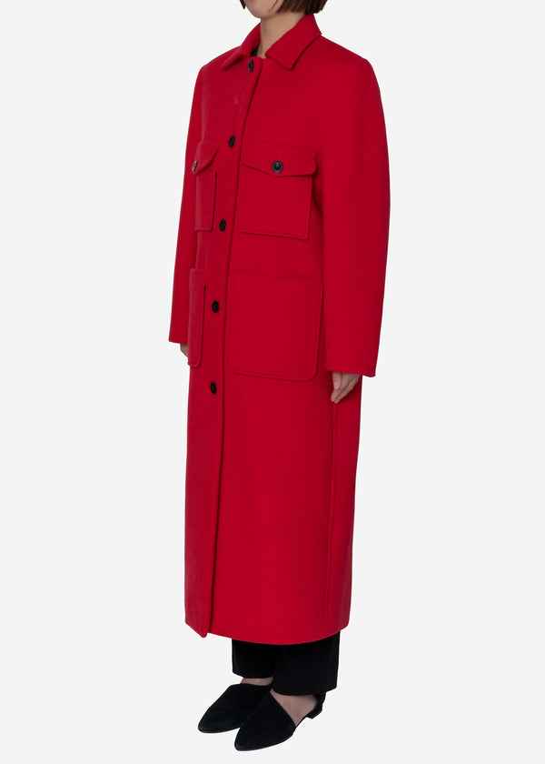 KIWI Wool Long Coat in Red