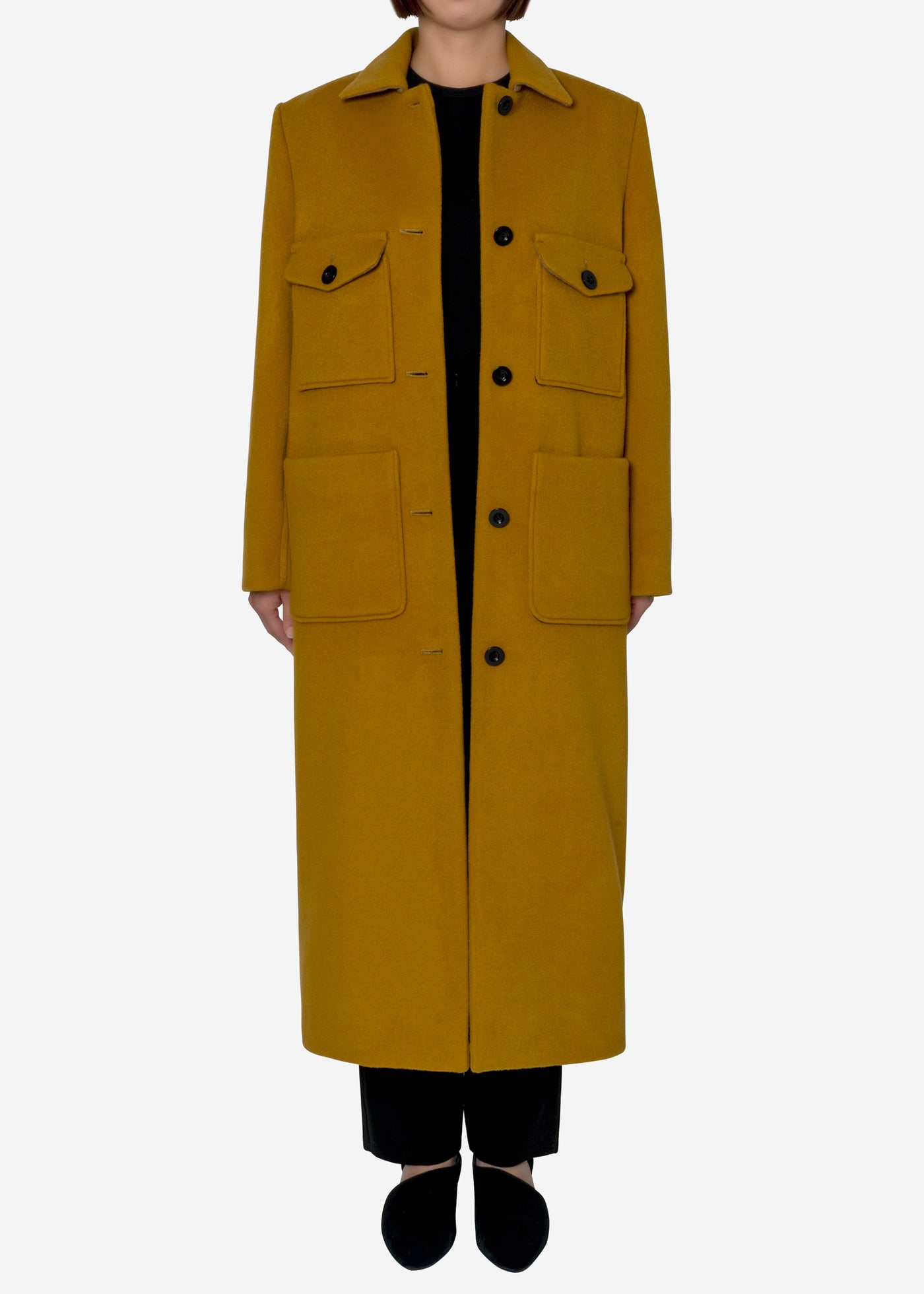 KIWI Wool Long Coat in Ocher – Greed International Official Online Shop