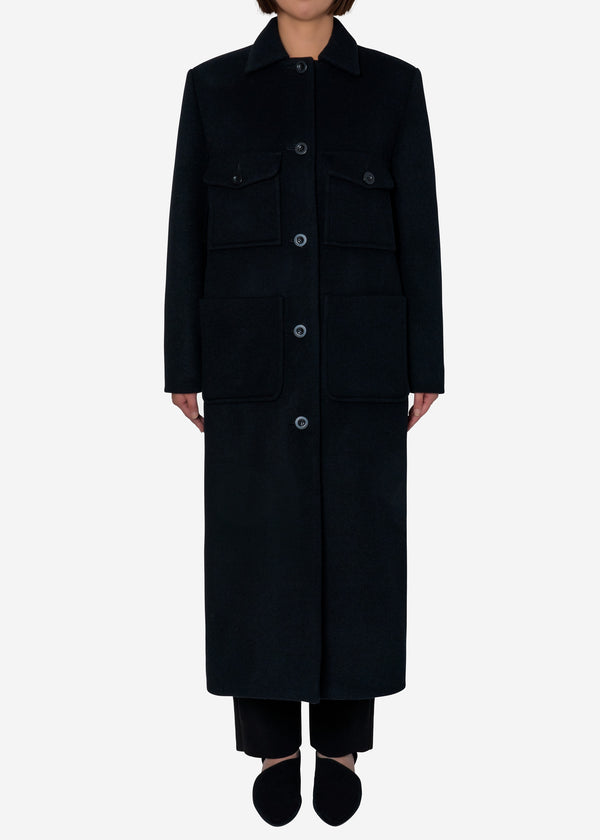 KIWI Wool Long Coat in Black