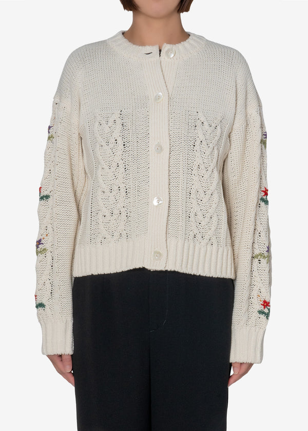 Cable Hand Stitch Cardigan in Ivory