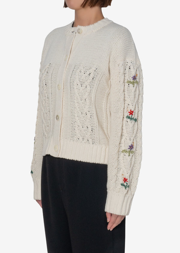 Cable Hand Stitch Cardigan in Ivory